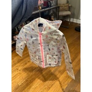 Andy & Evan Glitter Printed Rain Jacket with a pink zipper and pockets 4-5